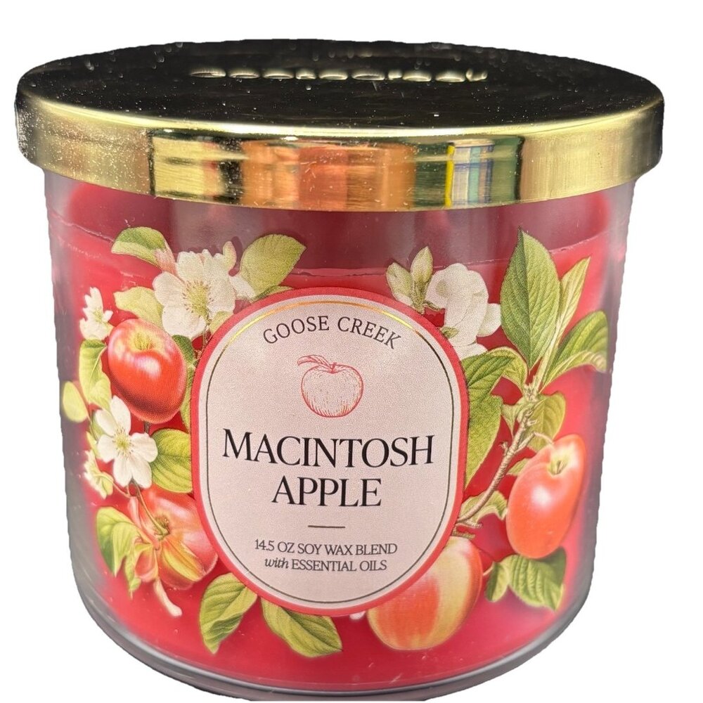 Goose Creek Macintosh Apple 3 Wick Jar Candle 14.5 oz Fall Autumn Red Leaves